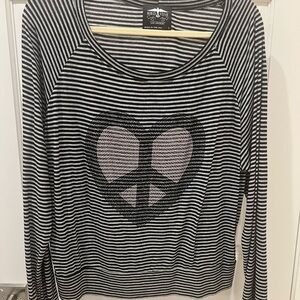 Black and White Striped Long Sleeve Top with Heart Design